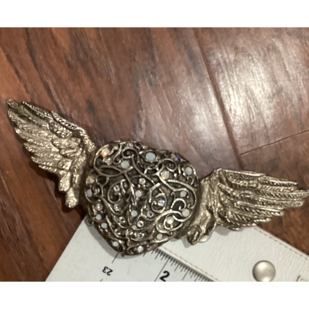 Leatherock Jeweled Belt And Wings Heart Rhinestone Buckle Studded SZ L 36  Bling